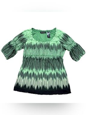 VTG Y2K Axcess Liz Claiborne Green Abstract Mesh Babydoll Top Grunge Fairycore M